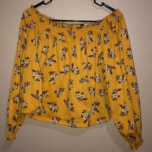 Off the shoulder orange/yellowish floral blouse